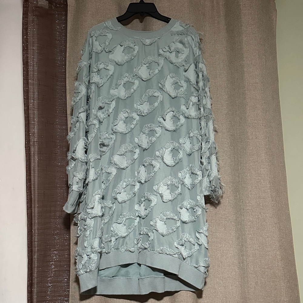 Elegant Blue Textured Women's Shirt Dress